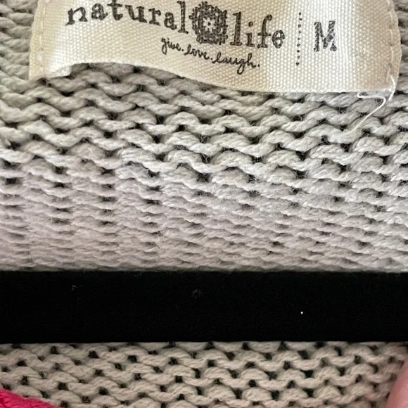 Natural Life Smiley Face Gray Knit Sweater Boho Cozy Oversized Pullover Medium - Picture 6 of 8